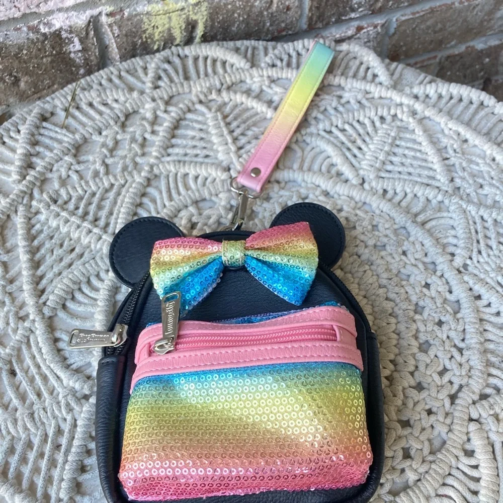 Disney Parks Loungefly Minnie Mouse sequined mini backpack wristlet